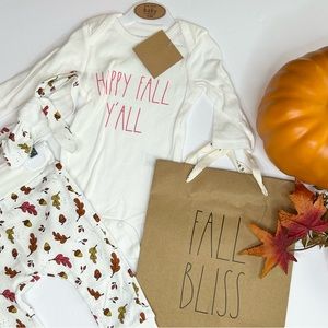 🆕 Rae Dunn Baby Happy Fall Y'all Onesie and Pant Set, Headband, Gift Bag